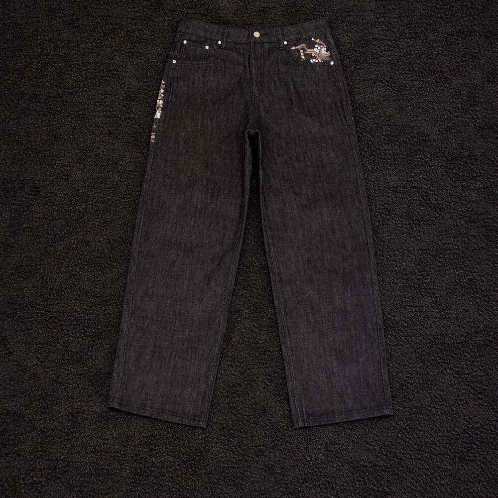 Schutze Blossom v2 Raw Black Denim Jeans — Embroidered Wide Leg, Size 34